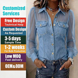 OEM & ODM Nouvelle Collection Été 2026 T-<span class=keywords><strong>shirt</strong></span> <span class=keywords><strong>Chic</strong></span> à Col en V, Manches Longues, en Dentelle et Maille Patchwork pour <span class=keywords><strong>Femme</strong></span> - Product Image 1