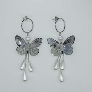 Fashion Romantic Drop <b>Earrings</b> 316L Stainless Steel PVD Gold Plating Butterfly Design Imitation Pearl Dangle Women's Jewelry for - Product Image 1