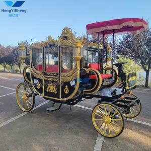 Royal horseless carriage with LED lights and air conditioner and sound/Luxury Four Wheels Black Horse Wagon for Wedding