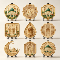 Ornement de bureau rond en résine en gros, impression UV 3D en relief, mosquée du Ramadan, lune, étoile, palmier, décoration de table pour la maison, personnalisable