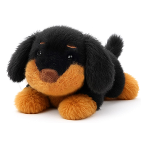 Adorable Peluche de <span class=keywords><strong>Perro</strong></span> <span class=keywords><strong>Dachshund</strong></span> Recostado, Juguete Suave para Niños, Regalo para el Día del Niño, Peluche de Primera Calidad en Negro y Marrón - Product Image 1