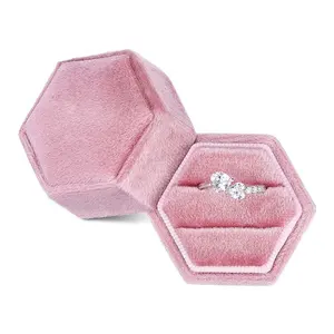 Best-selling pink velvet ring box wholesale Low Moq Products Emeralds Gem Marry Ring Box Support custom printing logo