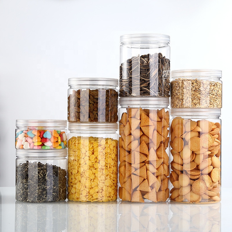 High Quality Clear Pet Clear Transparent Food Container Plastic Jar with Lid