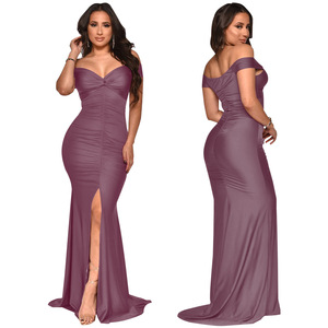 Bdbh 10062 Robe moulante à col en V et épaules dénudées pour <span class=keywords><strong>femme</strong></span>, collection Printemps-Été <span class=keywords><strong>2022</strong></span>, style transfrontalier Europe et États-Unis - Product Image 2