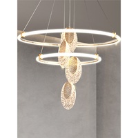 Lustre en cristal créatif minimaliste moderne, éclairage LED doré à trois couleurs, intensité réglable, hauteur ajustable, pour salon et salle à manger