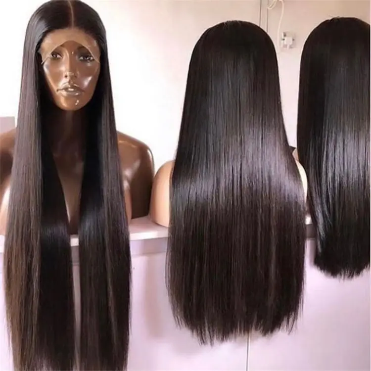 Wholesale Raw Remy Brazilian Virgin Human Hair Lace Frontal Wig Glueless Bone Straight Hair Wig For Black Women