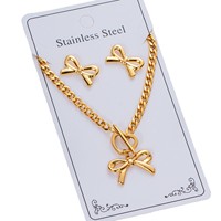 Ensemble de bijoux en acier inoxydable plaqué or 18 carats avec fermoir OT, collier chaîne cubaine et boucles d'oreilles clous pour femme