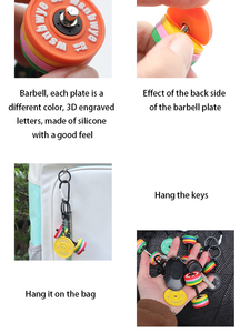 Portachiavi da palestra fai da te con design a bilanciere in gomma, personalizzabile con sublimazione, a forma di bilanciere o manubrio, ideale come regalo - Product Image 6