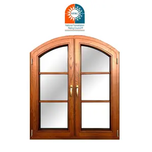 Doorwin סיטונאי דפוס עיצוב עץ חלון עם זיגוג כפול זכוכית אלון עץ עגול קשת למעלה קייסמנט חלון