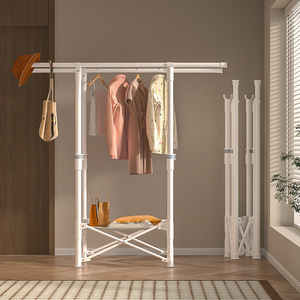 Floor Standing <b>Clothes</b> Drying <b>Rack</b> Double Bar Foldable Extendable Mobile With Casters For Bedroom Use - Product Image 2