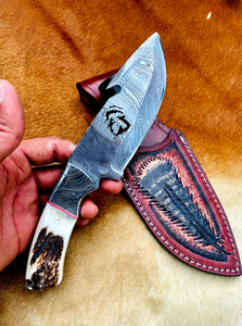 Couteau de chasse OEM en acier Damas Wirecut, lame fixe à pointe tombante, manche en bois, 8,5 pouces, pour camping, extérieur et EDC - Product Image 6