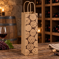 Sac cadeau pour vin en papier kraft à grain de liège, imprimé recto, pour bouteille unique, avec poignées torsadées - Marron naturel
