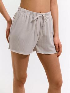 Short respirant taille haute pour femme avec cordon de serrage côtelé taille élastique imperméable lavage coloré coupe ajustée pour le printemps été - Product Image 5