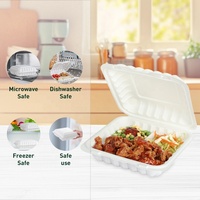Boîtes à clapet blanches de qualité alimentaire MFPP avec couvercles à charnières, 1 et 3 compartiments, boîtes à lunch jetables pour hamburgers à emporter