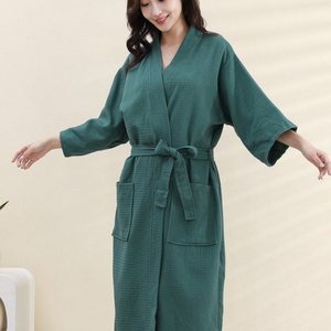 Peignoir long en tricot gaufré pour femme, doux, longueur intégrale, vêtement d'intérieur, robe <span class=keywords><strong>de</strong></span> <span class=keywords><strong>nuit</strong></span>, logo personnalisé, spa, maison - Product Image 6