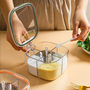 Clear Seasoning <b>Box</b>, Seasoning Rack Spice Pots, <b>Storage</b> Container Condiment Seasoning <b>Box</b> with Covers and Spoons - Product Image 1