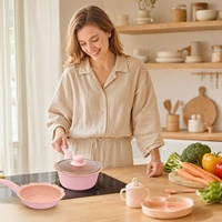 Ensemble de casseroles et poêles en aluminium miniatures de haute qualité pour le petit-déjeuner des bébés, avec revêtement céramique antiadhésif pour la cuisson
