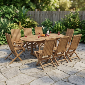 Ensemble de meubles de jardin de luxe résistant aux intempéries, table et chaises en teck massif - Product Image 3