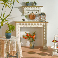 Table console en bois massif sculpté blanc vieilli style rustique ferme, avec rangement, pour salle à manger, appartement, salon, entrée, hôtel - Vente en gros