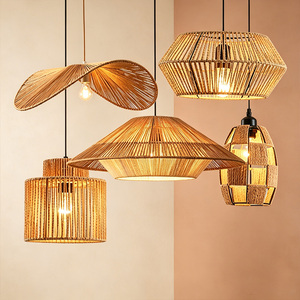 Vintage <b>Rustic</b> Hemp Rope Chandelier <b>Light</b> Eco-Friendly Natural Fiber Cylinder Pendant <b>Light</b> Woven Basket Hanging <b>Light</b> <b>Fixture</b> - Product Image 3