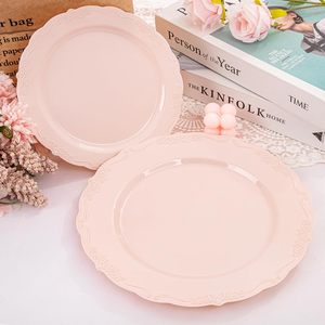 Ensemble de 10,25 assiettes de service roses en plastique PS, écologiques, sûres, durables, modernes, jetables, à motif uni, pour hôtels et restaurants - Product Image 4