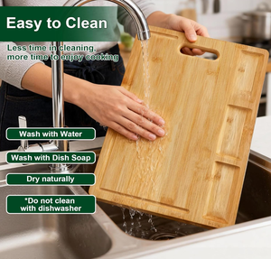 Planche à découper en bambou premium avec compartiments et rainure à jus, bloc de découpe en bois épais pour la préparation des repas et le tri des légumes en cuisine - Product Image 6