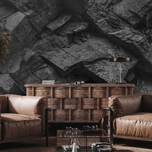 Bức tường đá đen với kết cấu đá tự nhiên 3D hình nền trang trí nhà - Product Image 4