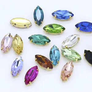 Chanceux plus épais en laiton brut griffe fantaisie cristal Point arrière cristal métal ensemble 9*18mm Navette cheval oeil sans trous pour <span class=keywords><strong>bijou</strong></span> - Product Image 2