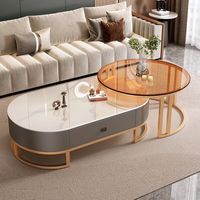 Ensemble de table basse ovale extensible, style crème, simple et moderne, minimaliste, mobilier de salon de luxe léger