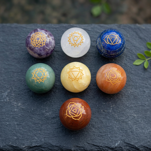 Engraved Chakra Symbol <b>Crystal</b> <b>Ball</b> Set Polished Gemstone <b>Balls</b> for Reiki Home Decoration Circle Shape - Product Image 4