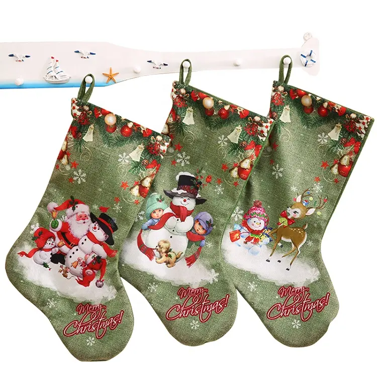 Fábrica personalizada tradicional doces presente embalagem linho Natal meias Atacado feliz ano novo Natal meias decorações