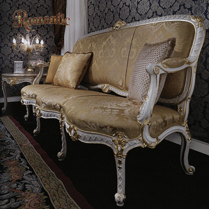 Set di Divani Classici Luigi XVI Rococò Personalizzati <span class=keywords><strong>Bianco</strong></span> <span class=keywords><strong>Oro</strong></span> in Legno Massello Intagliato a Mano Mobili di Alta Qualità per Soggiorno - Product Image 3
