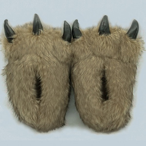 Chaussons en coton à longues fourrures en forme de pattes <span class=keywords><strong>d</strong></span>'<span class=keywords><strong>ours</strong></span>, unisexes, à semelle épaisse, à talon fermé, chauds pour l'hiver, pour la maison - Product Image 6