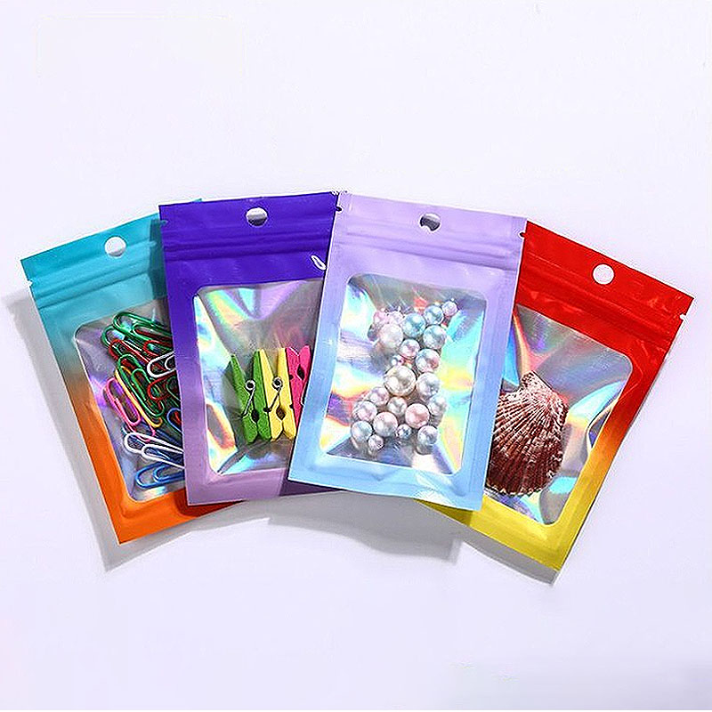 Gradient Color Laser Jewelry Sealed Ziplock Packing Bag, Mobile Phone Case, Acne Patch Cosmetic pouch bags