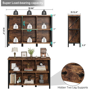 6-Cube Modern Industrial Horizontal <strong>Bookshelf</strong> Thick Wooden Low &amp; <strong>Long</strong> Bookcase with Metal Frame Storage Organizer - Product Image 2