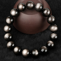 Bracelet en perles d'obsidienne argentée 8A, effet œil de chat double, perles rondes en cristal, bijoux faits à la main, directement de l'usine