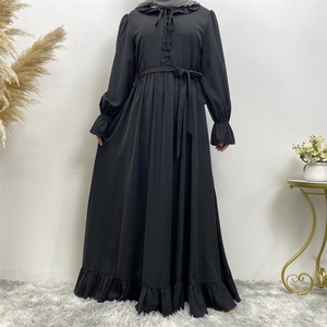 6389 #   Vestido Casual de Verano con Cuello con Volantes y Botones Frontales, Plisado, de Material Nida, Ideal para Toda Ocasión, Estilo Abaya - Product Image 2