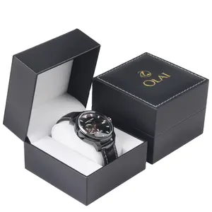 批发豪华高品质单小尺寸黑色 PU 皮革包装带枕头的手表盒