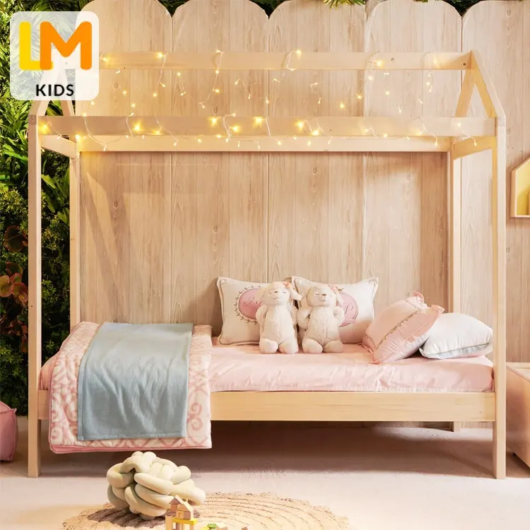 LM KIDS furniture wooden house kids bed children bed for 2 kids girl montessori wooden toddler bed houselits pour enfants