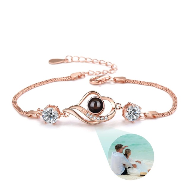 2025 New Arrival 925 Sterling Silver Silver Plated Beaded Heart Projection Bracelet 100 Languages Love Memory Women's Romantic
