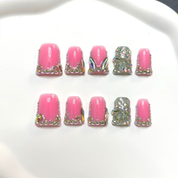 721-725 Faux ongles à presser faits main en forme de bec de canard, 10 pièces, réutilisables, en acrylique, pour enfants, motif carré artificiel