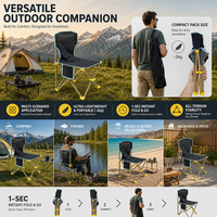 Kursi Lipat Camping Butterfly Heavy Duty, Portabel, Outdoor, dengan Rangka Baja Oxford untuk Taman, Memancing, Pantai, Piknik