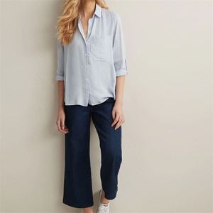 Recién llegado, camisa informal de manga larga a rayas azules y blancas personalizada para mujer, decoración de botones de temporada de primavera, moda Simple no tejida - Product Image 1