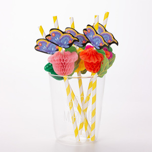 Colorful Disposable Paper Straws With Butterfly 3D Decor Party Beverage Accessories Random Color Straight Pipe - Product Image 1