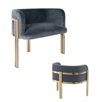 Fauteuils d'appoint de luxe en acier inoxydable doré, meubles en velours, revêtement rond moderne, veiné, accoudoirs pour la salle à manger, pour la maison, l'hôtel