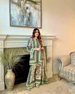 Top qualité Pur naturel imprimé numérique crêpe Dupatta Plazzo haut avec manches vêtements indiens et pakistanais - Product Image 1