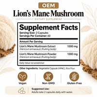 Capsules de Crinière de Lion Clean Label, Véganes, Sans Gluten, Sans OGM, pour le Bien-être Moderne, Complément en Marque Blanche, Vente en Gros