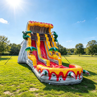 Équipement de location pour fêtes : Toboggan aquatique gonflable en PVC de 18 pieds, motif dinosaure, avec piscine et double piste de glisse
