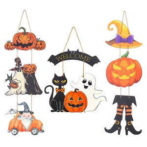 Personalizzabile carino Halloween porta appesa decorazione di legno zucca fantasma e pipistrello per festa in legno decorazione Halloween - Product Image 1