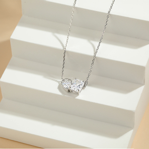 Venta Directa de Fábrica, Collar con Colgante de Plata S925 de Diseño Personalizado, con Doble Piedra de Circonia Cúbica, Corte Princesa en Forma de Pera - Product Image 2